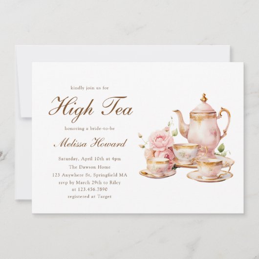 High Tea Pastel Gold Bridal Shower Kaart (Voorkant)