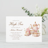 High Tea Pastel Gold Bridal Shower Kaart (Staand voorkant)