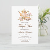 High Tea Pastel Gold Bridal Shower Kaart (Staand voorkant)