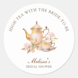 High Tea Pastel Gold Bridal Shower Ronde Sticker
