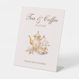 High Tea Pastel Pink Bridal Shower Tea & Coffee Reclamebord Met Voetstuk