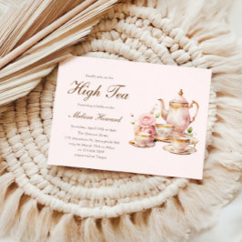 High Tea Pastel Pink Gold Bridal Shower Kaart