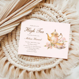 High Tea Pastel Pink Gold Bridal Shower Kaart
