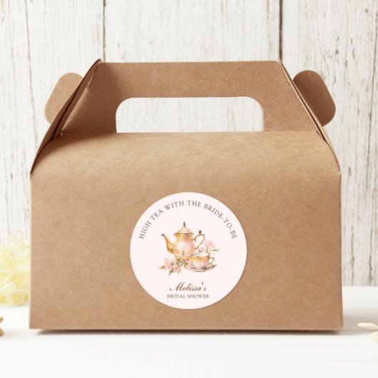 High Tea Pastel Roze Gouden Bruidsdiner Ronde Sticker