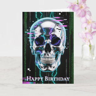 High-Tech Neon Cyber Chrome Schedel Kaart