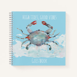 High Tides, Good Vibes Watercolor Crab Guestbook Notitieboek