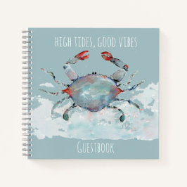 High Tides, Good Vibes Watercolor Crab Guestbook Notitieboek