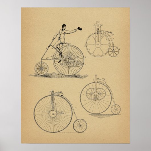  High Wheeler Bicycle Patent Art Print (Voorkant)
