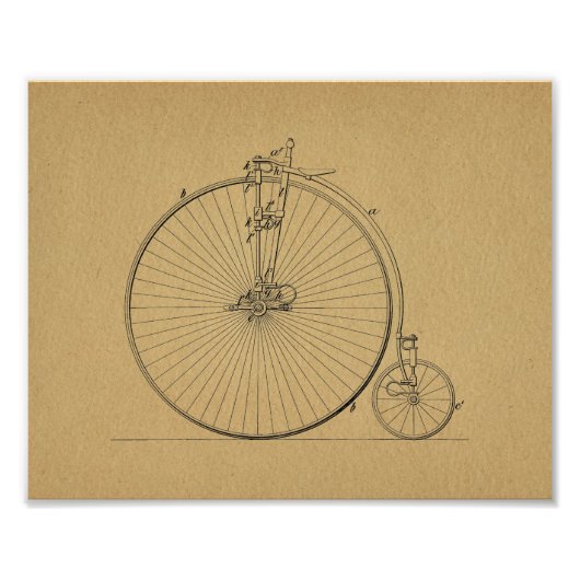 High Wheeler Bicycle Patent Art Print Foto Afdruk (Voorkant)