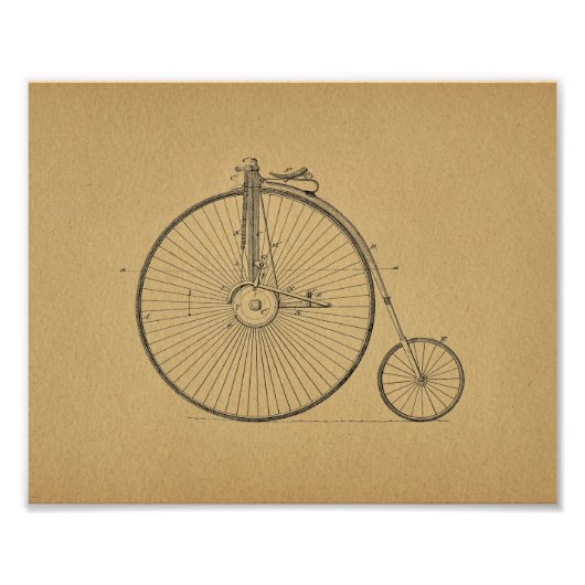 High Wheeler Bicycle Patent Art Print Foto Afdruk (Voorkant)