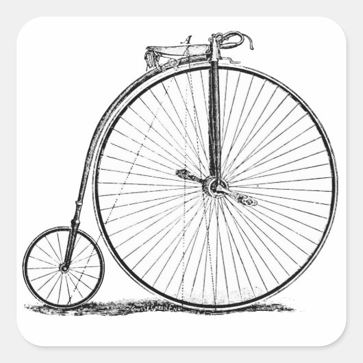 High Wheeler Fiets Penny Farthing Vierkante Sticker (Voorkant)