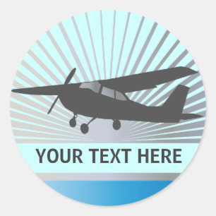 High Wing Vliegtuig - Aangepaste tekst Ronde Sticker