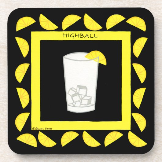 Highball Alcohol Retro Drink Art Green Limes Black Onderzetter (Voorkant)