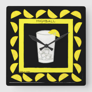 Highball Retro Drink Cocktail Yellow Lemons Black Vierkante Klok