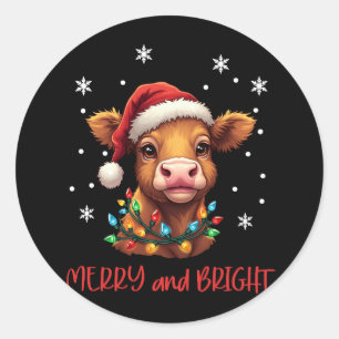 Highland Baby Koe kerstverlichting Ronde Sticker