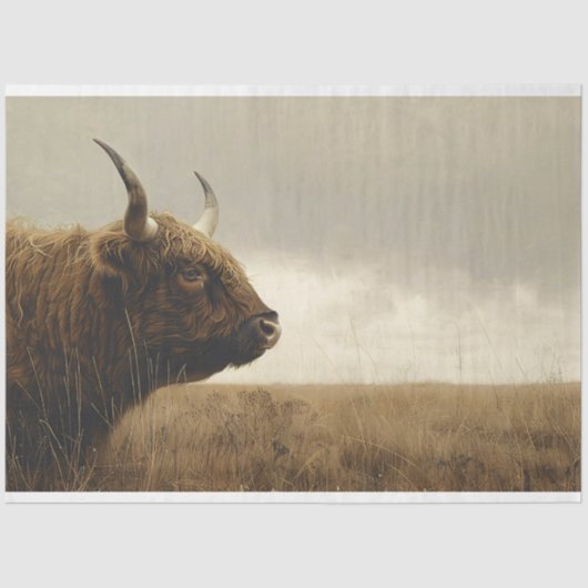 Highland Bull Landscape  schilderij Decoupage Tissuepapier (Voorkant)