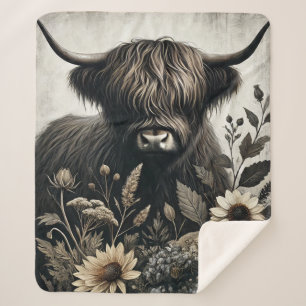 Highland Bull met zonnebloem Sherpa Deken