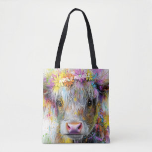 Highland Calf Vibrant spat heldere bloemen Draagtas