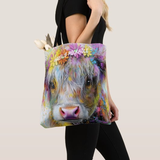 Highland Calf Vibrant spat heldere bloemen Draagtas (Dichtbij)