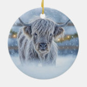 Highland Calif in the Snow Country Cute Keramisch Ornament (Achterkant)