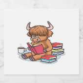 Highland Cattle Koe Lees boeken Drink Coffee Class Sparkling Wijnetiket (Enkel label)