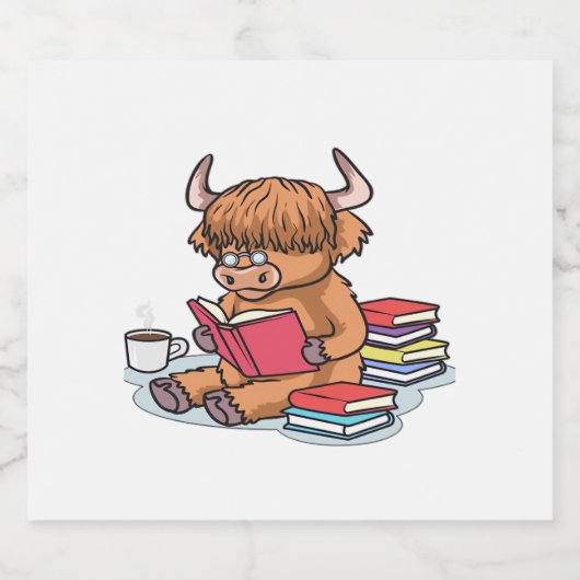 Highland Cattle Koe Lees boeken Drink Coffee Class Sparkling Wijnetiket (Enkel label)