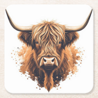 Highland Coo Coaster Vierkante Kartonnen Onderzetter