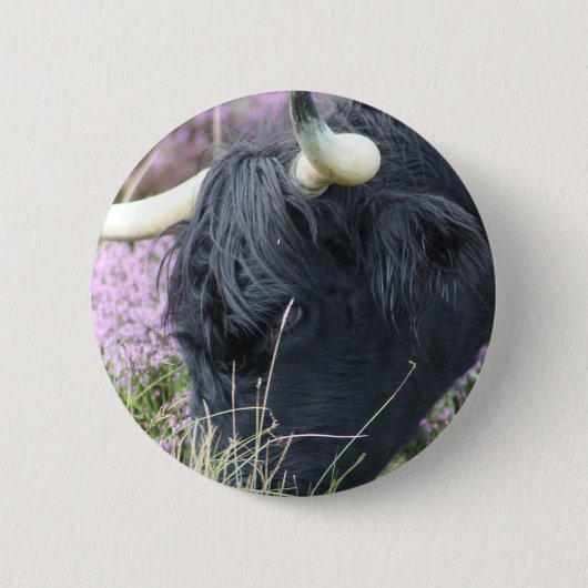 Highland Coo Ronde Button 5,7 Cm (Voorkant)