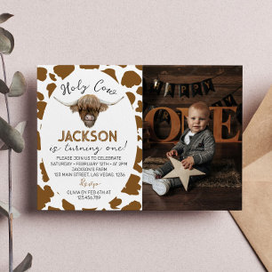Highland Cow 1er Anniversaire Invitation