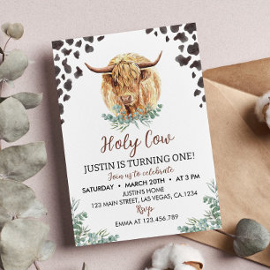 Highland Cow 1er Anniversaire Invitation