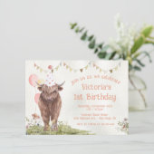 Highland Cow 1st Birthday Party Invitation (Debout devant)
