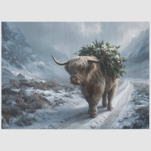 Highland Cow Bearing Winter Greens Tissuepapier (Voorkant)