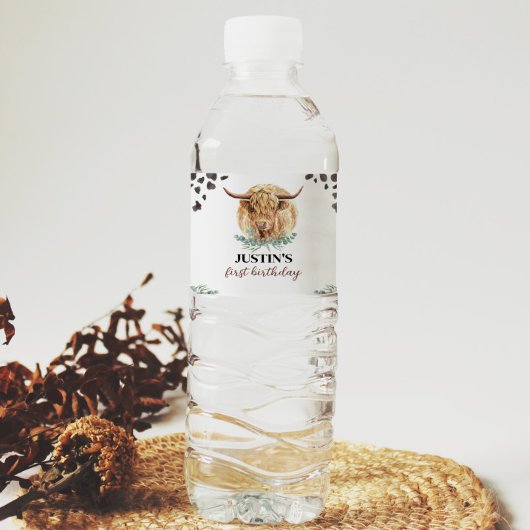 Highland Cow Birthday Étiquette de bouteille d'eau