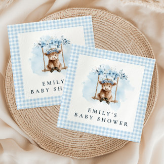 Highland Cow Blue Boy Baby Shower Servet