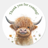 Highland cow boho party faveur autocollant (Devant)