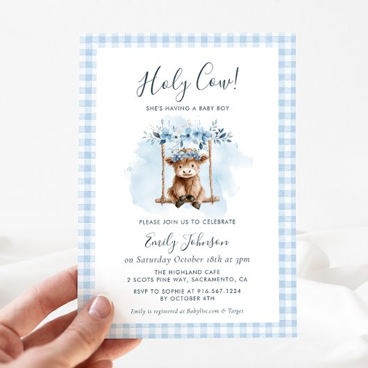 Highland Cow Boy Baby Shower Invitation