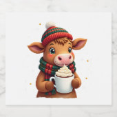 Highland Cow Brushstroke Christmas T-Shirt (4) Sparkling Wijnetiket (Enkel label)