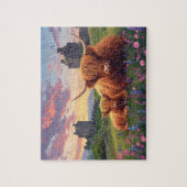 Highland Cow Calf Scottish Castle Sunset Legpuzzel (Verticaal)