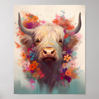 Highland Cow Canvas Wall Art Poster de la ferme