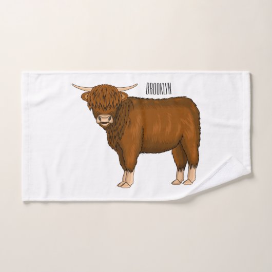 Highland cow cartoon illustration (Serviette à main)