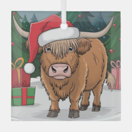 Highland Cow Christmas Glas Ornament