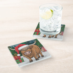 Highland Cow Christmas Glazen Onderzetter