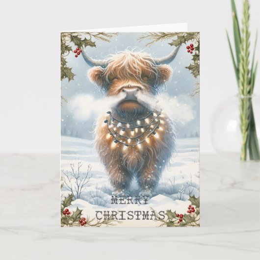 Highland Cow Christmas Kaart (Voorkant)