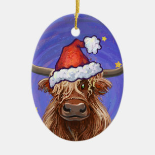 Highland Cow Christmas Keramisch Ornament