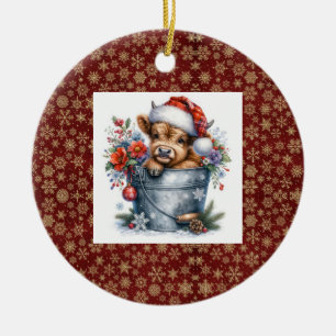 Highland Cow Christmas Keramisch Ornament
