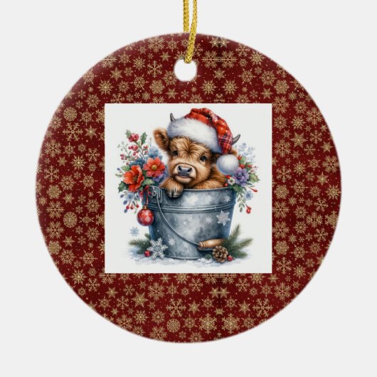 Highland Cow Christmas Keramisch Ornament (Voorkant)