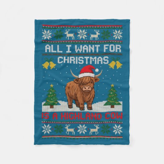 Highland Cow Christmas Ugly Sweater Style Festive  Fleece Deken (Voorkant)