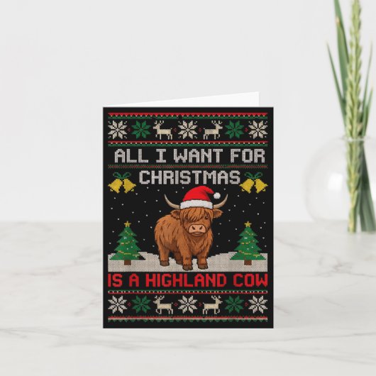 Highland Cow Christmas Ugly Sweater Style Festive  Kaart (Voorkant)