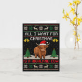 Highland Cow Christmas Ugly Sweater Style Festive  Kaart (Gele Bloem)