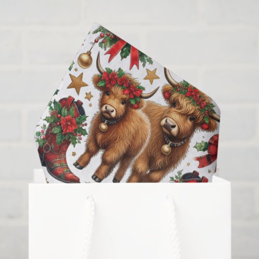 Highland Cow Christmas Wrapping Paper Tissuepapier (Cadeauzakje)